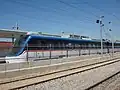 A train waiting to head back to Alsancak railway stationduring a test run before its opening.