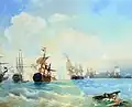 The battle, as depicted by Alexey Bogolyubov after Ivan Aivazovsky's painting