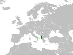 Map indicating locations of Albania and Palestine