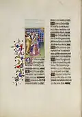 Psalm 5 in the Très Riches Heures du Duc de Berry, with miniature of King David beseeching God against evildoers.