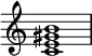  {
\override Score.TimeSignature #'stencil = ##f
\relative c' { 
  \clef treble \time 4/4
  <c e gis b>1
} }
