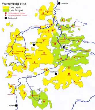 Division of Württemberg by the Treaty of Nürtingen