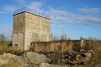 The double-silo storage tower.
