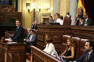 Pedro Sánchez giving a speech in the Congress of Deputies