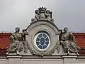 An elaborate dormer (roof) window