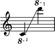 
{
    \override Score.SpacingSpanner.strict-note-spacing = ##t
    \set Score.proportionalNotationDuration = #(ly:make-moment 1/8)
    \override Score.TimeSignature #'stencil = ##f
    \relative c {
        \time 2/4
        \ottava #-1 c4 \glissando
        \ottava #1 d''''
    }
}
