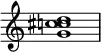  {
\override Score.TimeSignature #'stencil = ##f
\relative c'' { 
  \clef treble \time 4/4
  <g c! cis d>1
} }
