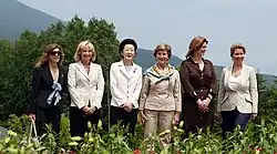 Kiyoko Fukuda with the spouses of other national leaders during the 34th G8 summit which was held in Makkari Village, Abuta District, Hokkaido, Japan, on 8 July 2008