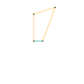 Construction of the fixed centrode for a 4-bar linkage: The cyan link indicates the link the centrode (pink) is drawn relative to.