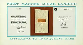 Wright Flyer wood and fabric taken to the Moon in 1969 by Neil Armstrong aboard Apollo 11 and flown to the surface in the Lunar Module Eagle