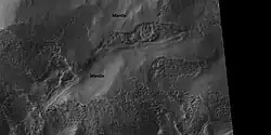 Close view of places covered and not covered by mantle layer which falls from the sky when climate changes. Location is Eridania quadrangle. Picture taken with HiRISE under HiWish program.