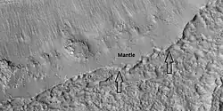 Close view of the edge of mantle, as seen by HiRISE under the HiWish program Location is Hellas quadrangle.