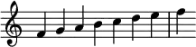 {
\override Score.TimeSignature #'stencil = ##f
\relative c' {
\clef treble
\time 7/4 f4 g a b c d e f
} }