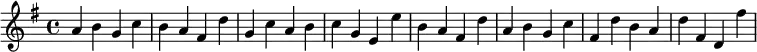 \relative c'' {
\key g \major
a b g c
b a fis d'
g, c a b
c g e e'
b a fis d'
a b g c
fis, d' b a
d fis, d fis'
}