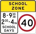 (R4-V105) 40 km/h Speed Limit School Zone (used in Victoria)
