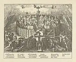 In this Allegory depicting the 1576 Pacification of Ghent by Adriaen Pietersz van de Venne, the seated women represent a short-lived unity among the embattled provinces of what would become the present-day Belgium and Netherlands.