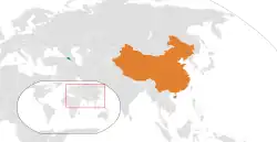 Map indicating locations of Armenia and China