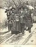 "Arresting a Witch" by illustrator Howard Pyle, to accompany "The Second generation of Englishmen in America," by T. W. Higginson, Harper's New Monthly Magazine, Vol. 67, (June – November), 1883, p. 221.
