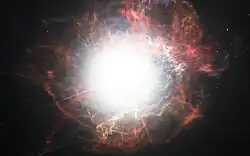 Image 25Artist's impression of dust formation around a supernova explosion. (from Cosmic dust)