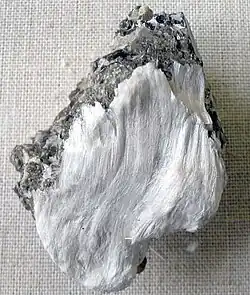 Image 18Asbestiform tremolite, part of the amphibole group in the inosilicate subclass (from Mineral)