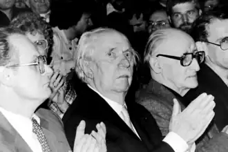 Axel Eggebrecht (right) with Fritz Eberhard (center) and Peter Glotz (left).