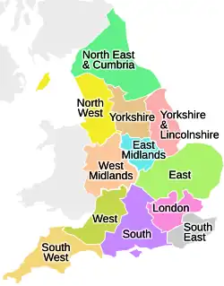 Map of the BBC English regions