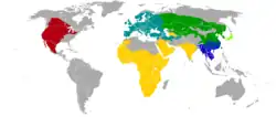 alt=Mustelid badger ranges   Honey badger (Mellivora capensis)   American badger (Taxidea taxus)   European badger (Meles meles)   Asian badger (Meles leucurus)   Japanese badger (Meles anakuma)   Chinese ferret-badger (Melogale moschata)   Burmese ferret-badger (Melogale personata)   Javan ferret-badger (Melogale orientalis)   Bornean ferret-badger (Melogale everetti)