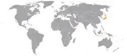 Map indicating locations of Bahrain and Japan