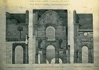 Drawing by Jill Maxwell Aylwin of her father Guy's restoration of the Bailiffs Hall undertaken with Harold Falkner in the mid-1930s