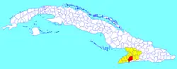 Bartolomé Masó municipality (red) within Granma Province (yellow) and Cuba