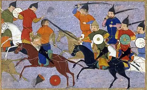 Jin cavalry fighting a battle against Mongol cavalry