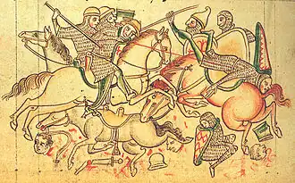 Fighting horsemen.