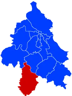 Location of Lazarevac within the city of Belgrade