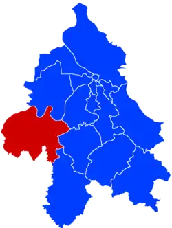 Location of Obrenovac within the city of Belgrade