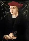 Portrait of Cardinal Albert of Brandenburg, Landesmuseum Mainz, 52,3 x 37,5 cm, workshop of Cranach