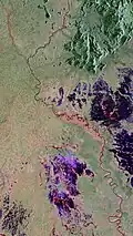 A view of the Amazon rainforest in northern Brazil. The image spans approximately 100 km along the Biomass satellite's flight path (length) and 60 km across in width, with north oriented to the top.