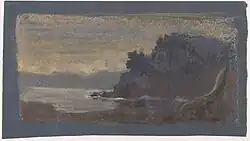 Blue Landscape, pastel on dark blue wove paper (16.5 x 29.4 cm)