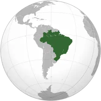 Map of South America with Brazil highlighted in green
