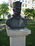 Poet Brne Krnarutic in cavalry uniform, statue in Zadar.