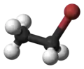 Ball and stick model of bromoethane