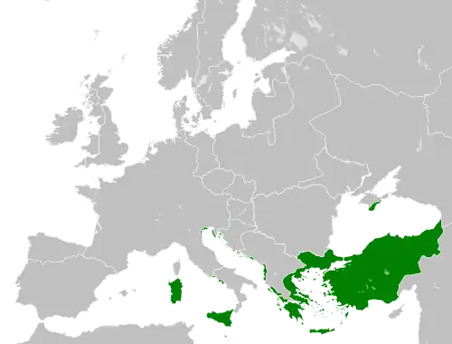 A map showing the extent of the Byzantine empire in 814