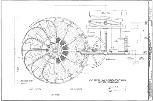 HAER drawing of lift wheel and engine