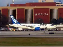 The Bombardier CS100 demonstrated for Delta Air Lines in Atlanta