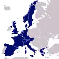1961 (13 members): Spain joins and Yugoslavia leaves (1954–1990 borders)