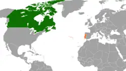 Map indicating locations of Canada and Portugal