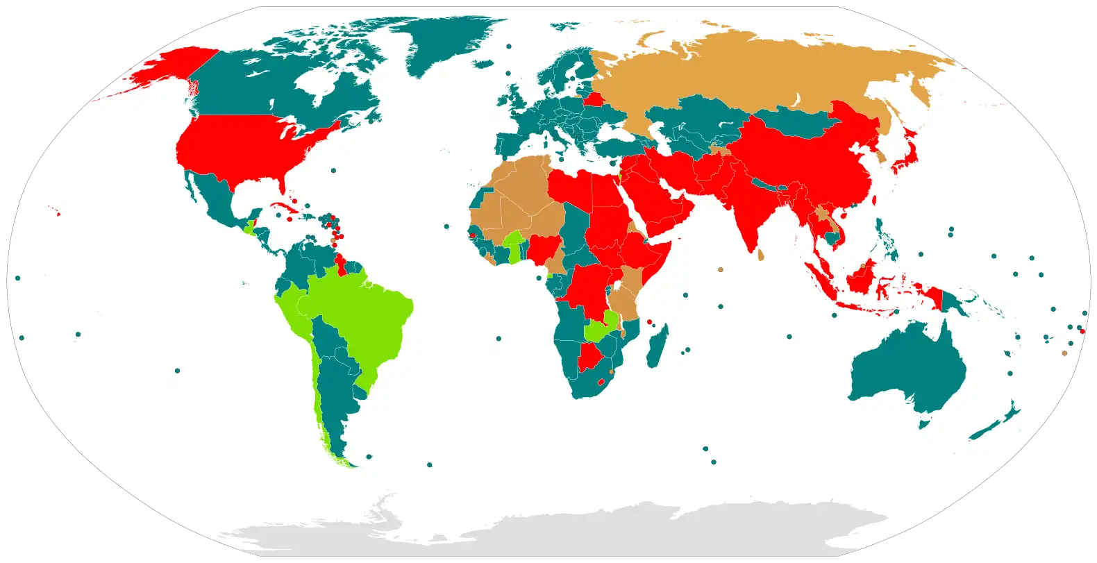 Abolitionist countries: 110 Abolitionist-in-law countries for all crimes except those committed under exceptional circumstances (such as crimes committed in wartime): 9 Abolitionist-in-practice countries (have not executed anyone during the past 10 years or more and are believed to have a policy or established practice of not carrying out executions): 23 Retentionist countries: 53