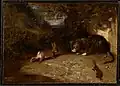 Cat, Weasel, and Rabbit (1836), oil on canvas, 9 1/2 x 13 1/2 in. (24.1 x 34.3 cm), Clark Art Institute