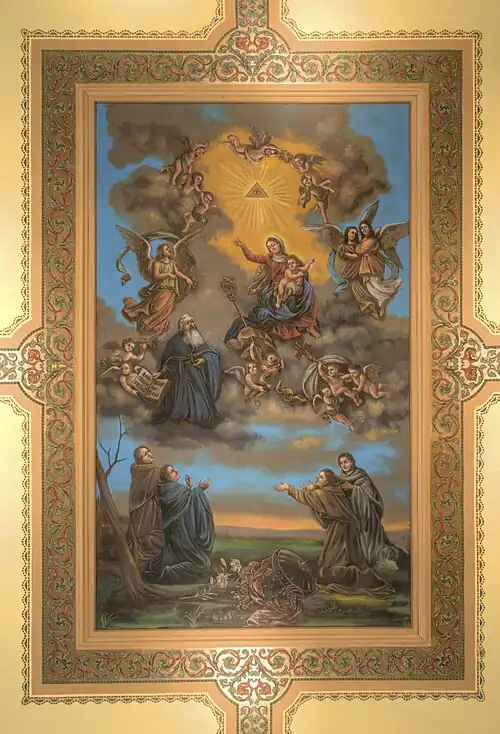 St. Augustine in His Glory— a celestial fresco by Nicola Monachesi, installed on ceiling painted in 1848 and rediscovered during restoration in the 1990s. Photographed in 2014.