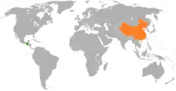 Map indicating locations of China and Guatemala