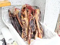 Dried pork bellies in a Chinese restaurant in Tsuen Wan, Hong Kong